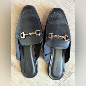 Old Navy Black Slip-On Mule Loafers with Gold Bit Accent